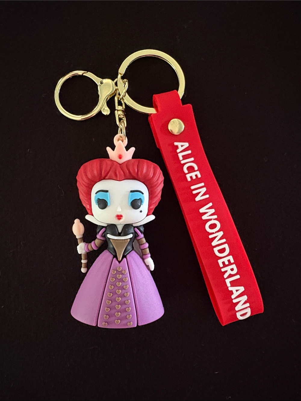 Alice in Wonderland Queen Of Hearts Keychain Bag Charm with Red Strap